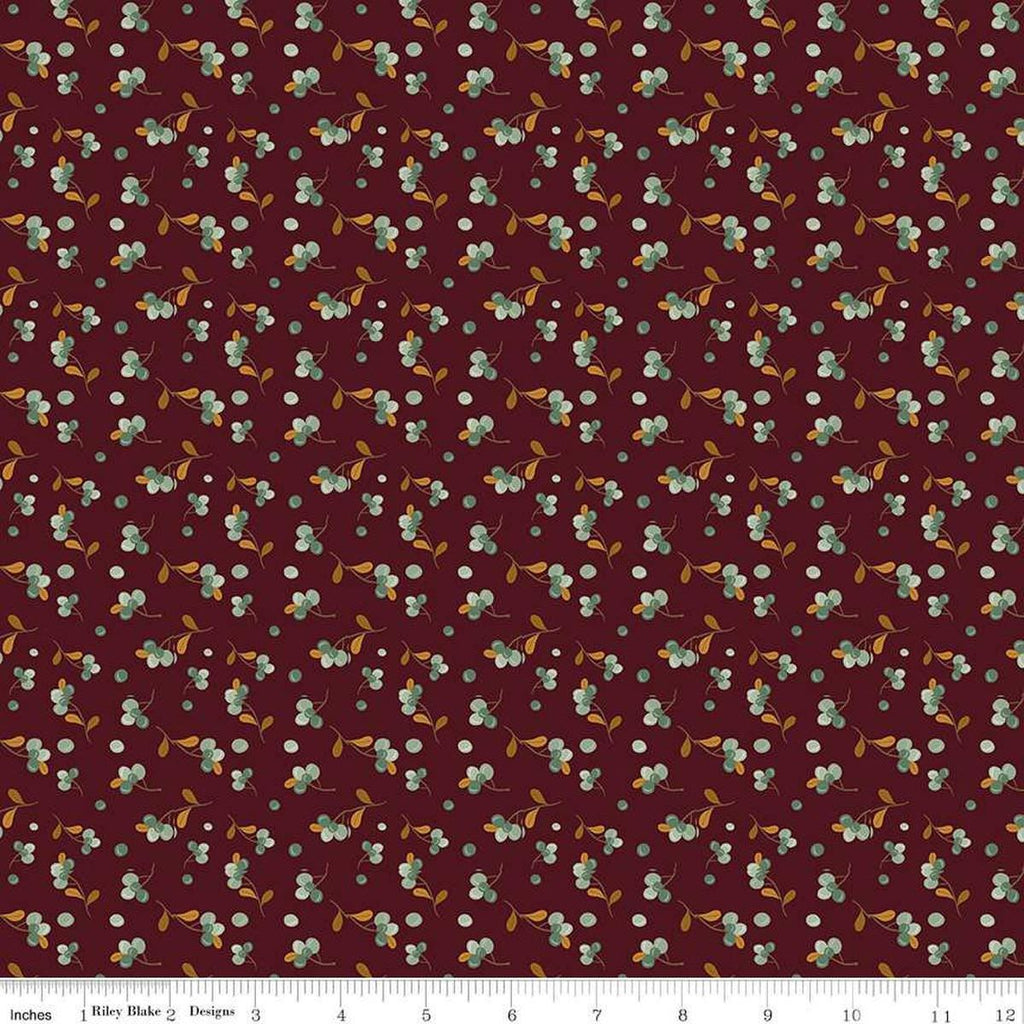 Image of the Awe of Autumn Bittersweet Mahogany quilting cotton fabric by Riley Blake Designs. Features berries on a purple background. Cute Little Fabric Shop