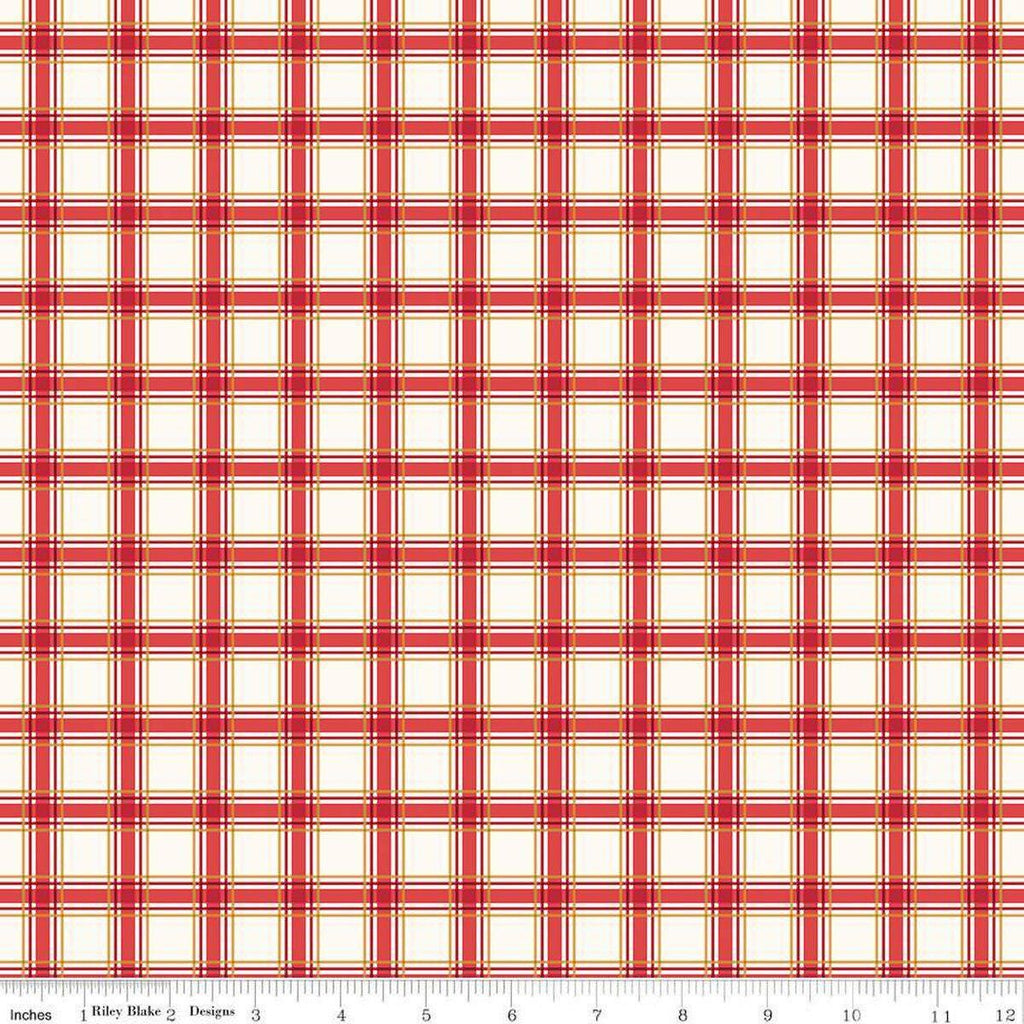 Image of the More Christmas Wishes Plaid White quilting cotton fabric by Riley Blake Designs. Features plaid on a white background. Cute Little Fabric Shop
