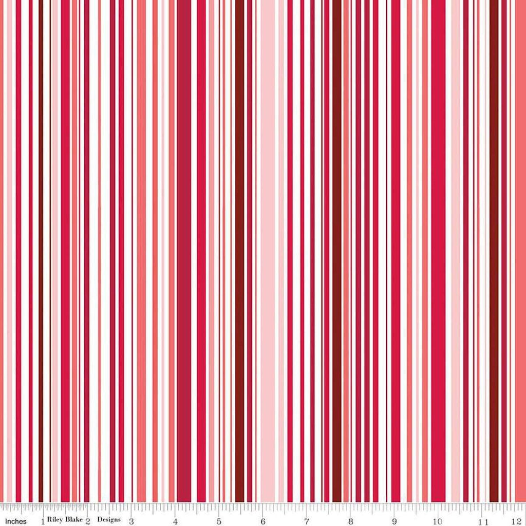 Image of the Cloudburst Stripe Red quilting cotton fabric by Riley Blake Designs. Features stripes on a red background. Cute Little Fabric Shop