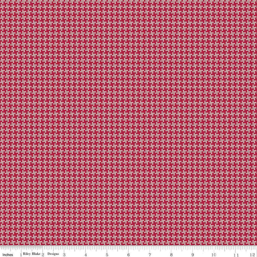 Image of the Cloudburst Houndstooth Red quilting cotton fabric by Riley Blake Designs. Features houndstooth on a red background. Cute Little Fabric Shop