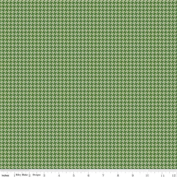 Image of the Cloudburst Houndstooth Green quilting cotton fabric by Riley Blake Designs. Features houndstooth on a green background. Cute Little Fabric Shop