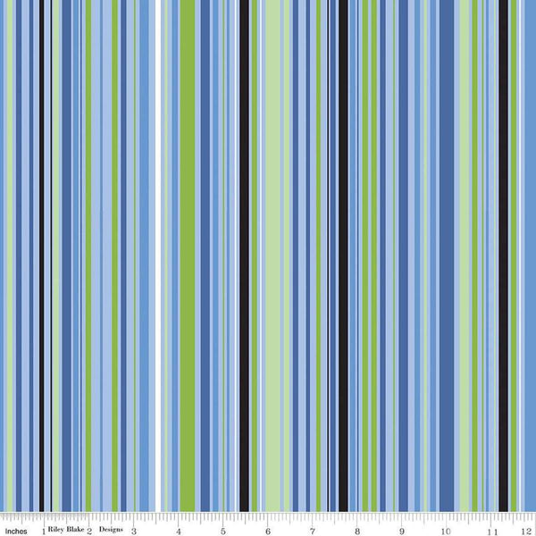 Image of the Cloudburst Stripe Blue quilting cotton fabric by Riley Blake Designs. Features stripes on a blue background. Cute Little Fabric Shop
