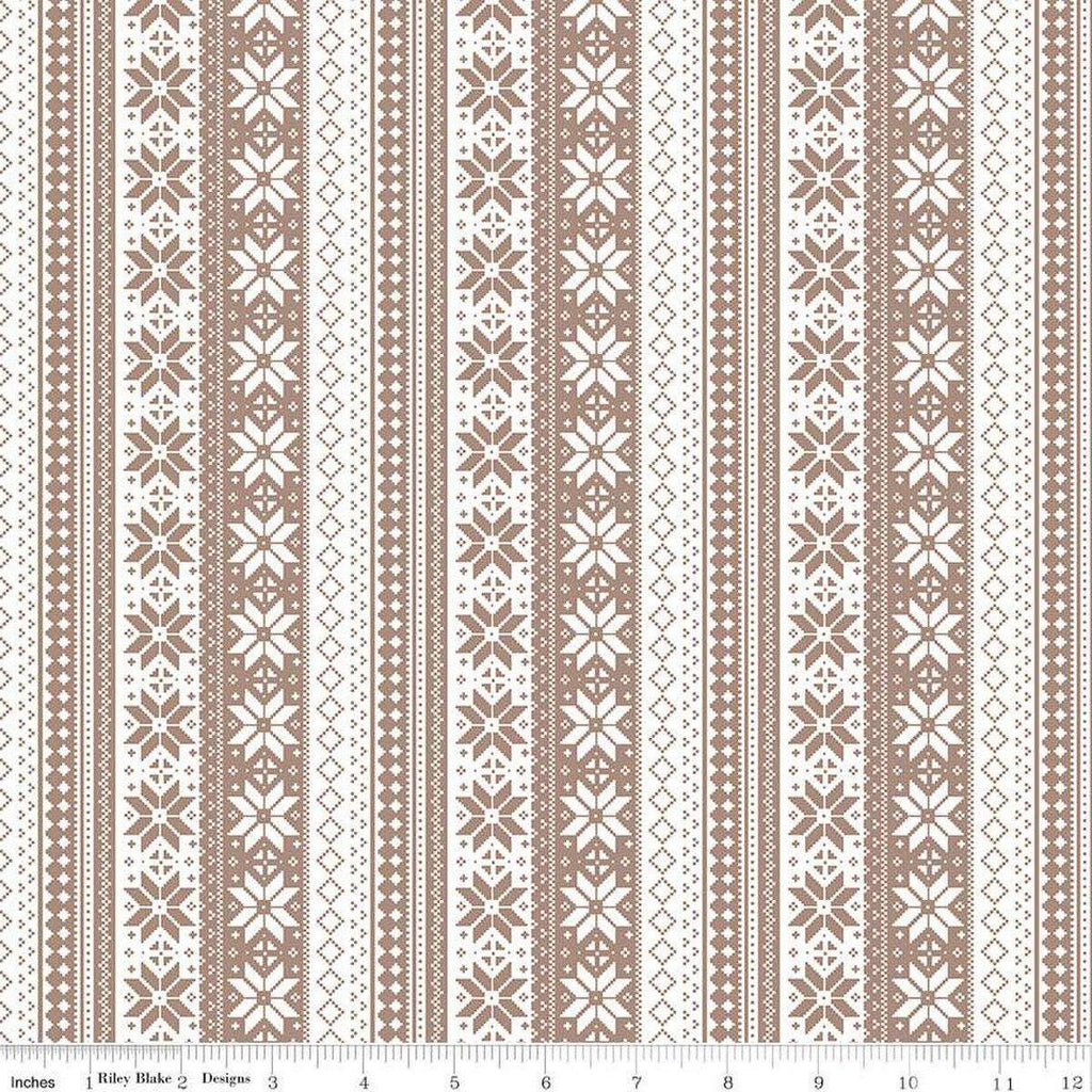 Image of the Winter Magic Sweater Stipe Tea Dye quilting cotton fabric by Riley Blake Designs. Features stripes on a tan background. Cute Little Fabric Shop