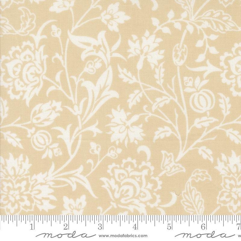Image of the Agatha Road Harvest Smoke quilting cotton fabric by Moda Fabrics. Features vines on a tan background. Cute Little Fabric Shop