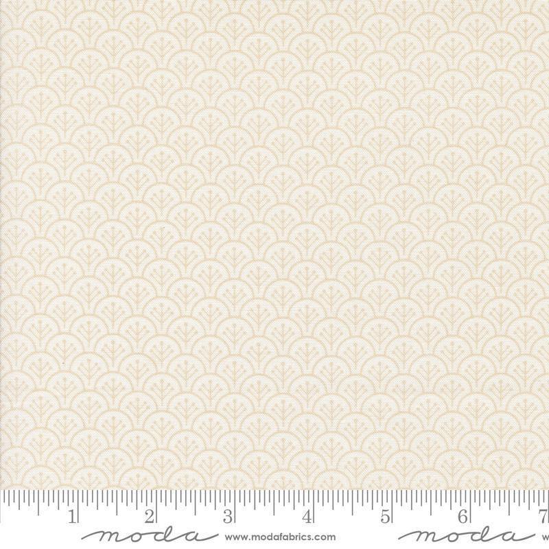 Image of the Agatha Road Scallops Ghost quilting cotton fabric by Moda Fabrics. Features scallops on a cream background. Cute Little Fabric Shop