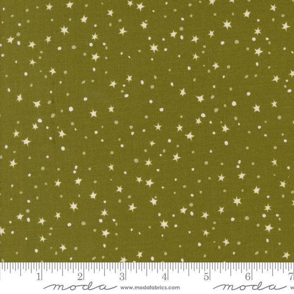 Image of the 321 Blast Off Stars Earth quilting cotton fabric by Moda Fabrics. Features vintage stars on a brown background. Cute Little Fabric Shop
