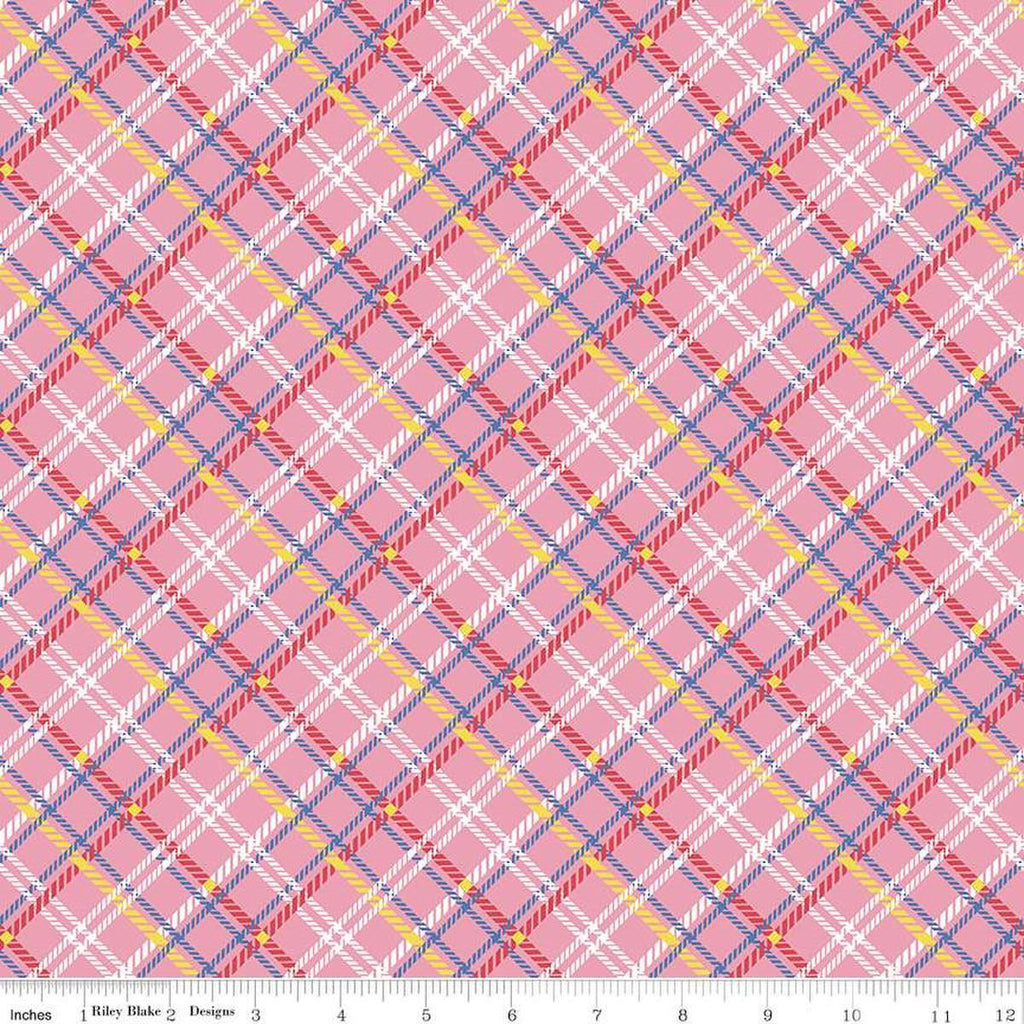 Image of the Simple Pleasures Plaid Pink quilting cotton fabric by American Jane Riley Blake Designs. Features plaid on a pink background. Cute Little Fabric Shop