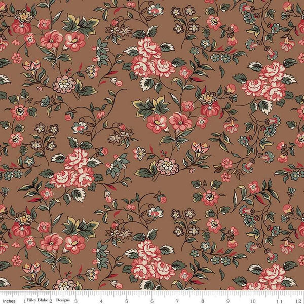 Jane Austen at Home C10001 Georgiana - Riley Blake  - Brown Pink Historical Reproductions - Quilting Cotton Fabric - Licensed Product