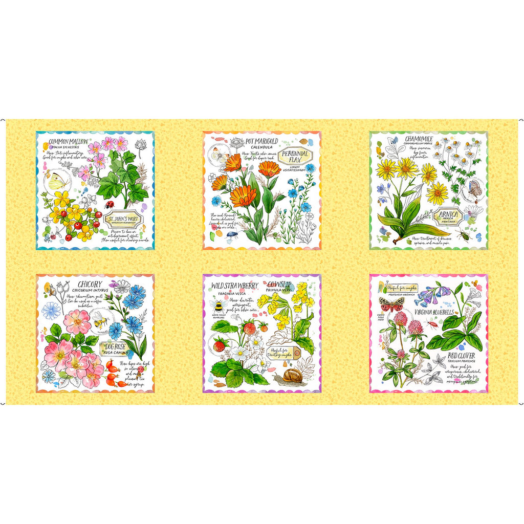 Healing Garden Healing Garden Picture Patches Panel 31353 Yellow S - by QT Fabrics - Floral Flowers - Quilting Cotton Fabric
