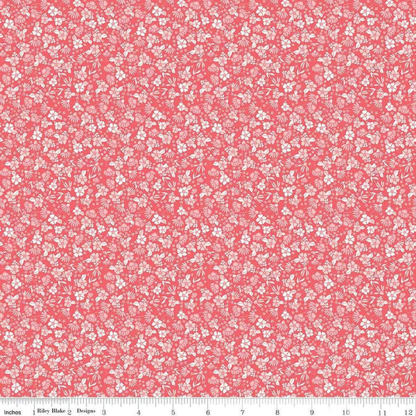 Image of the Summer Skies and Fireflies Garden Tea Rose Quilting Cotton Fabric by Riley Blake Designs. Features flowers on a pink background. Cute Little Fabric Shop