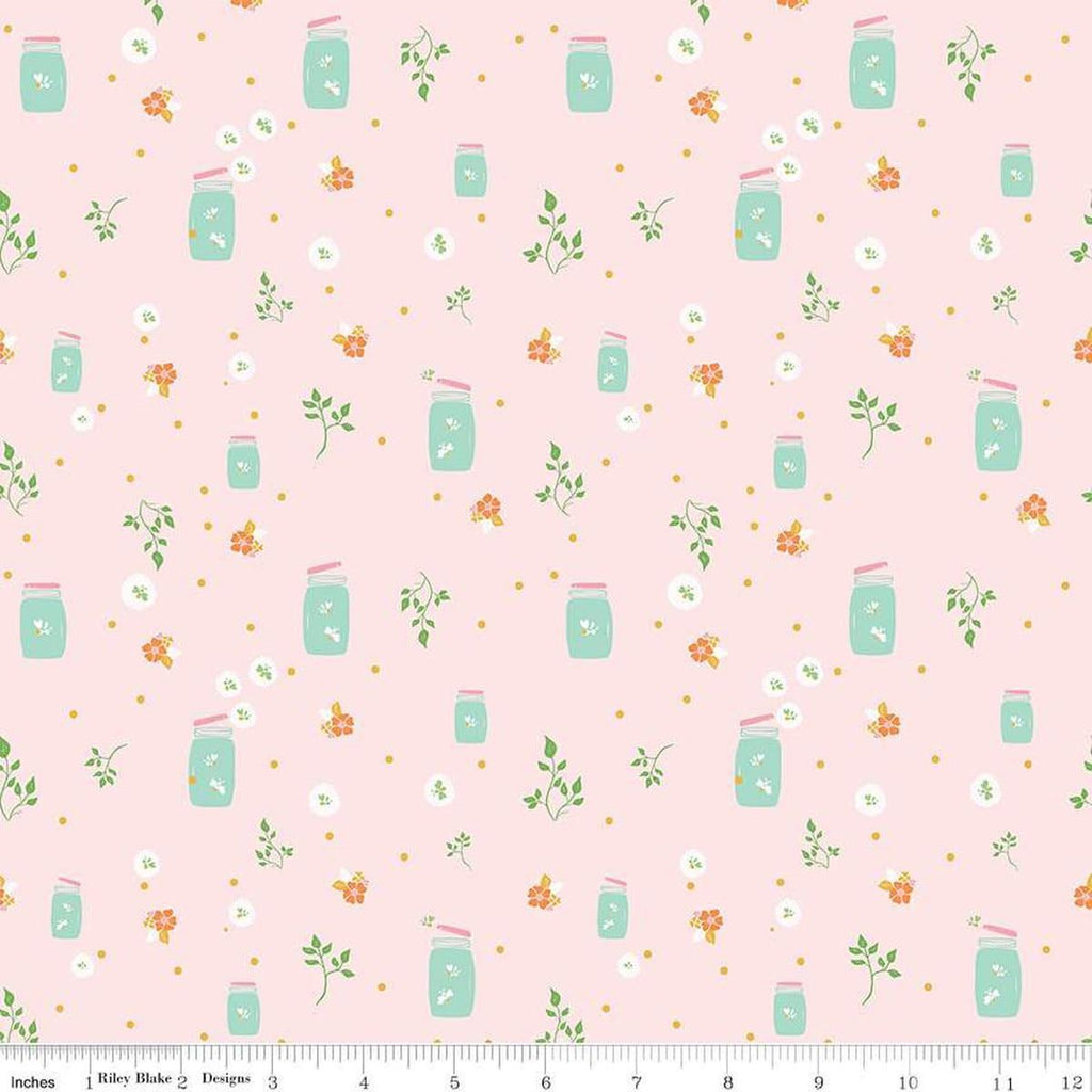 Image of the Summer Skies and Fireflies Fireflies Pink Quilting Cotton Fabric by Riley Blake Designs. Features fireflies on a pink background. Cute Little Fabric Shop