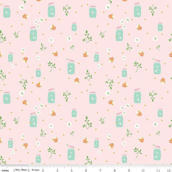 Image of the Summer Skies and Fireflies Fireflies Pink Quilting Cotton Fabric by Riley Blake Designs. Features fireflies on a pink background. Cute Little Fabric Shop