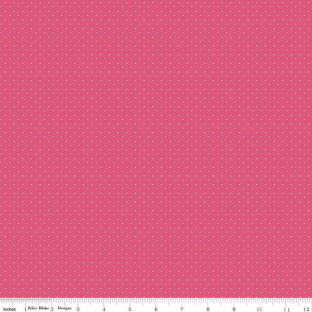 Image of the American Jane Pindots Raspberry quilting cotton fabric by American Jane for Riley Blake Designs. Features tiny dots on a hot pink background. Cute Little Fabric Shop
