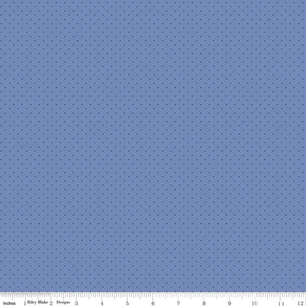 Image of the American Jane Pindots Blue quilting cotton fabric by American Jane for Riley Blake Designs. Features tiny dots on a blue background. Cute Little Fabric Shop