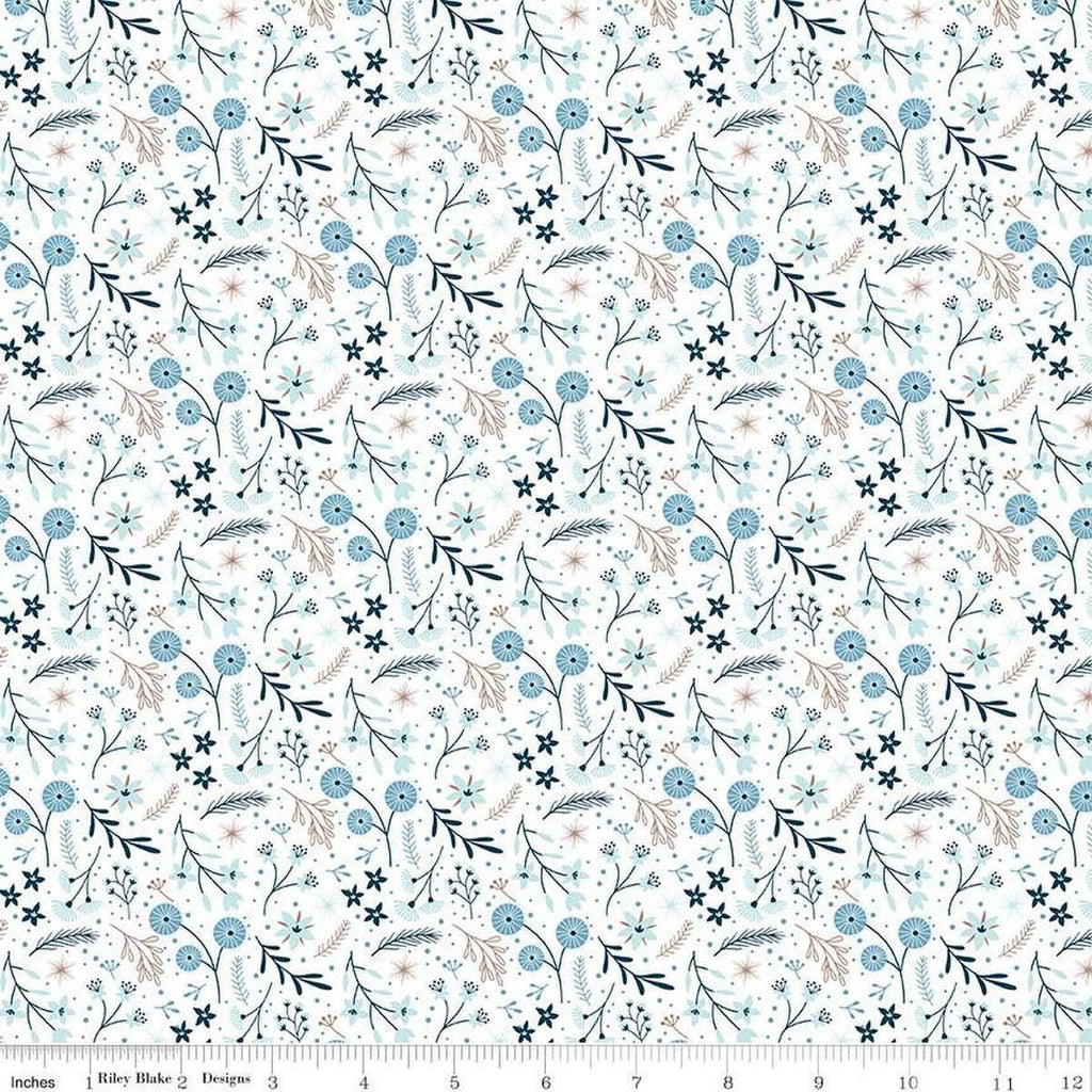 Image of the Winter Magic Floral White quilting cotton fabric by Riley Blake Designs. Features flowers on a white background. Cute Little Fabric Shop
