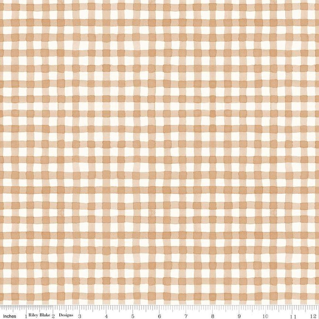 Image of Sunflower Whispers Gingham Blush quilting cotton fabric by Lisa Audit for Riley Blake Designs. Features gingham on a pink background. Cute Little Fabric Shop
