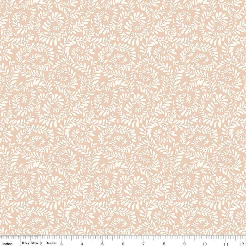 Image of Sunflower Whispers Ferns Blush quilting cotton fabric by Lisa Audit for Riley Blake Designs. Features leaves on a pink background. Cute Little Fabric Shop
