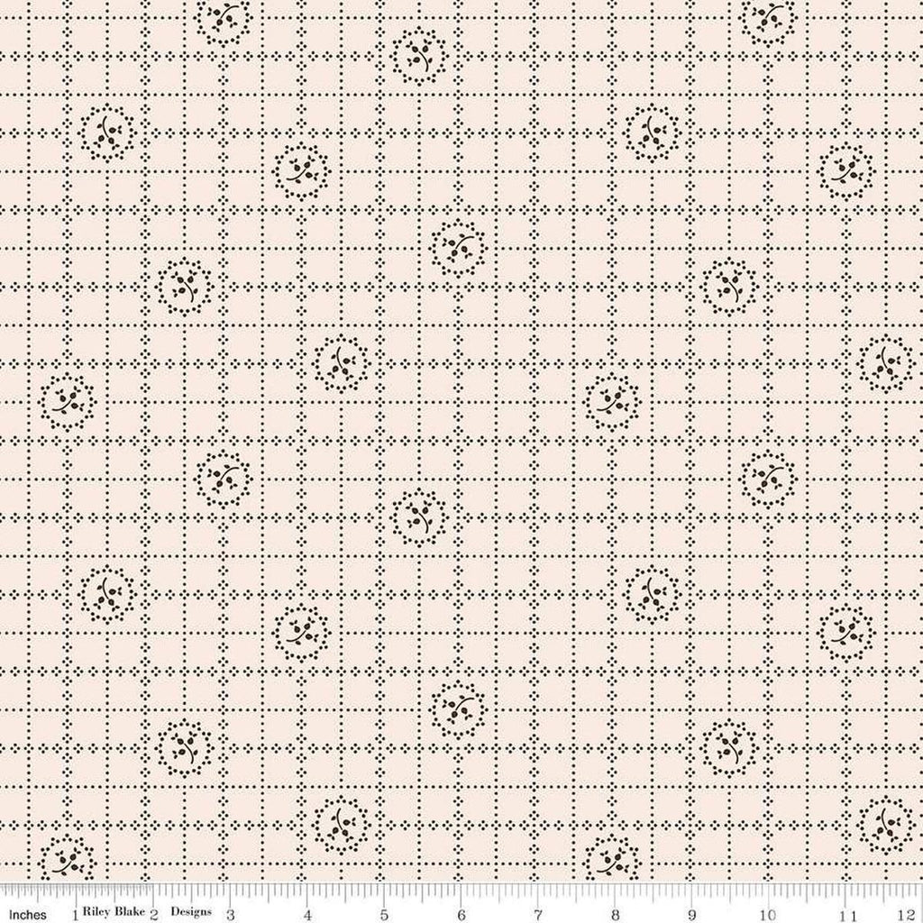 Image of the Gentler Times Delicate Raisin quilting cotton fabric by Riley Blake Designs. Features flowers on a cream background. Cute Little Fabric Shop