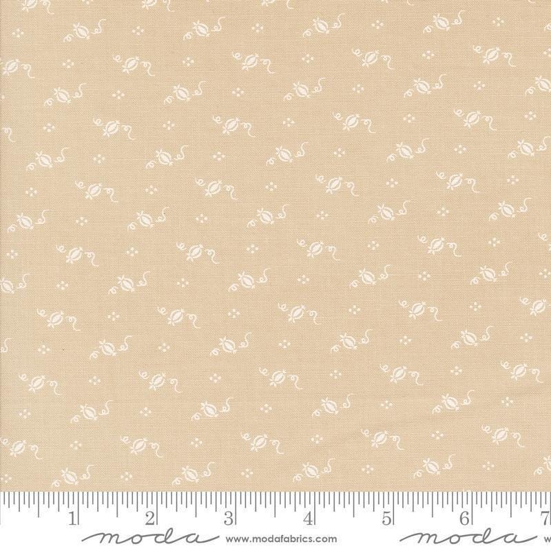 Image of the Agatha Road Pumpkins Smoke quilting cotton fabric by Moda Fabrics. Features geometric on a tan background. Cute Little Fabric Shop