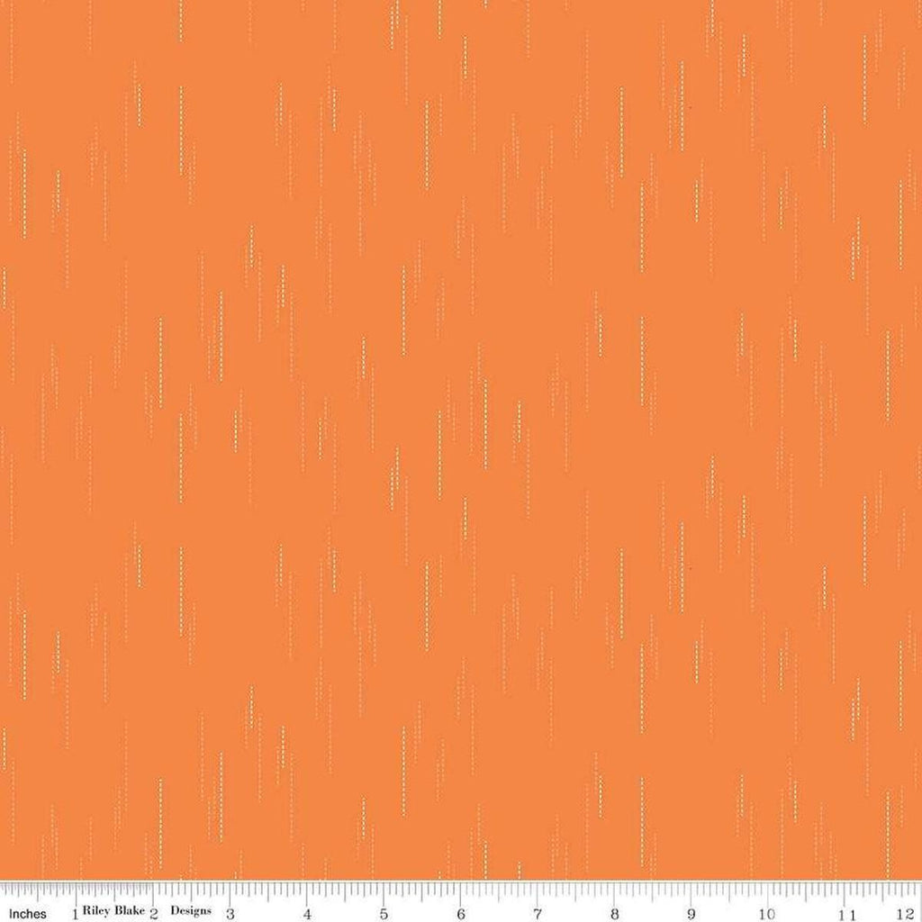 Image of Essence Raindrops Orange quilting cotton fabric by Fran Gulick for Riley Blake Designs. Features rain on an orange background. Cute Little Fabric Shop