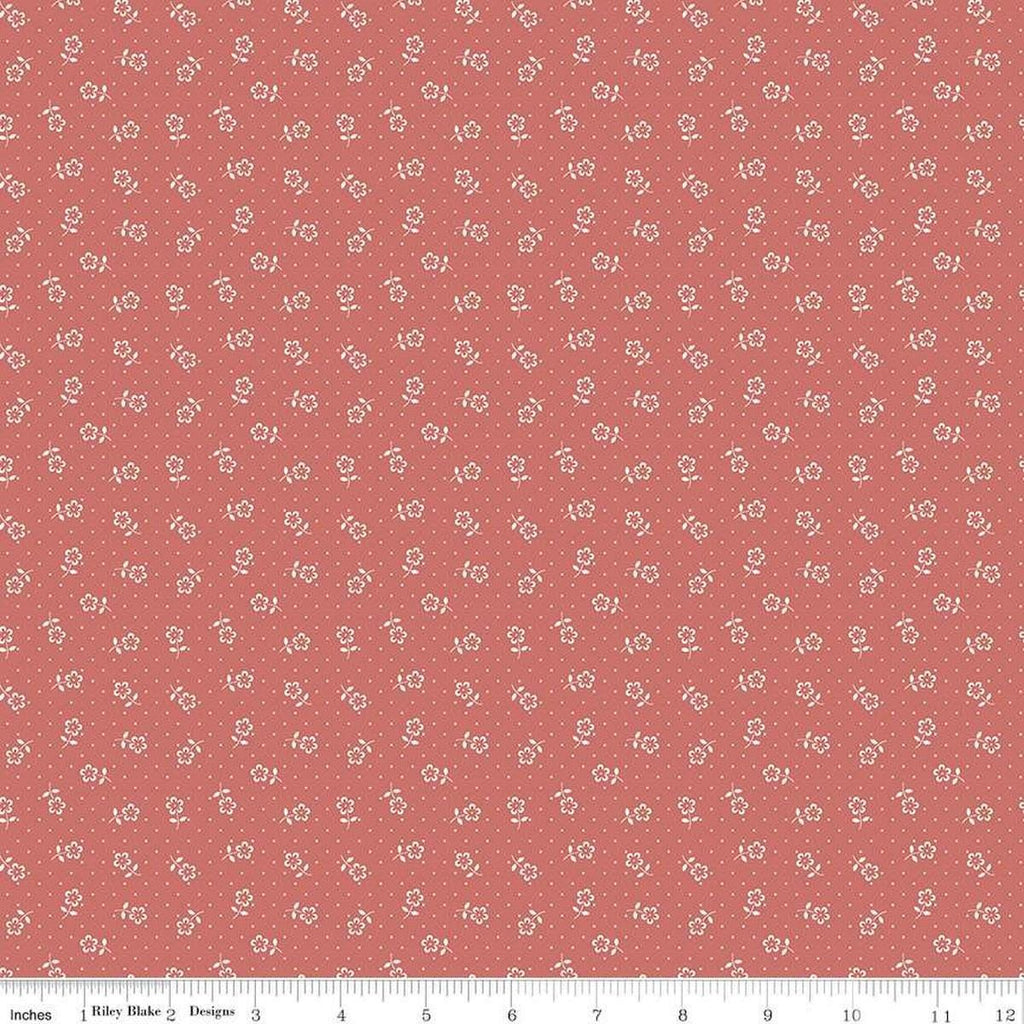 Image of Mary Catherine Flower Dots Faded Red quilting cotton fabric by Amy Smart for Riley Blake Designs. Features flowers on a red background. Cute Little Fabric Shop