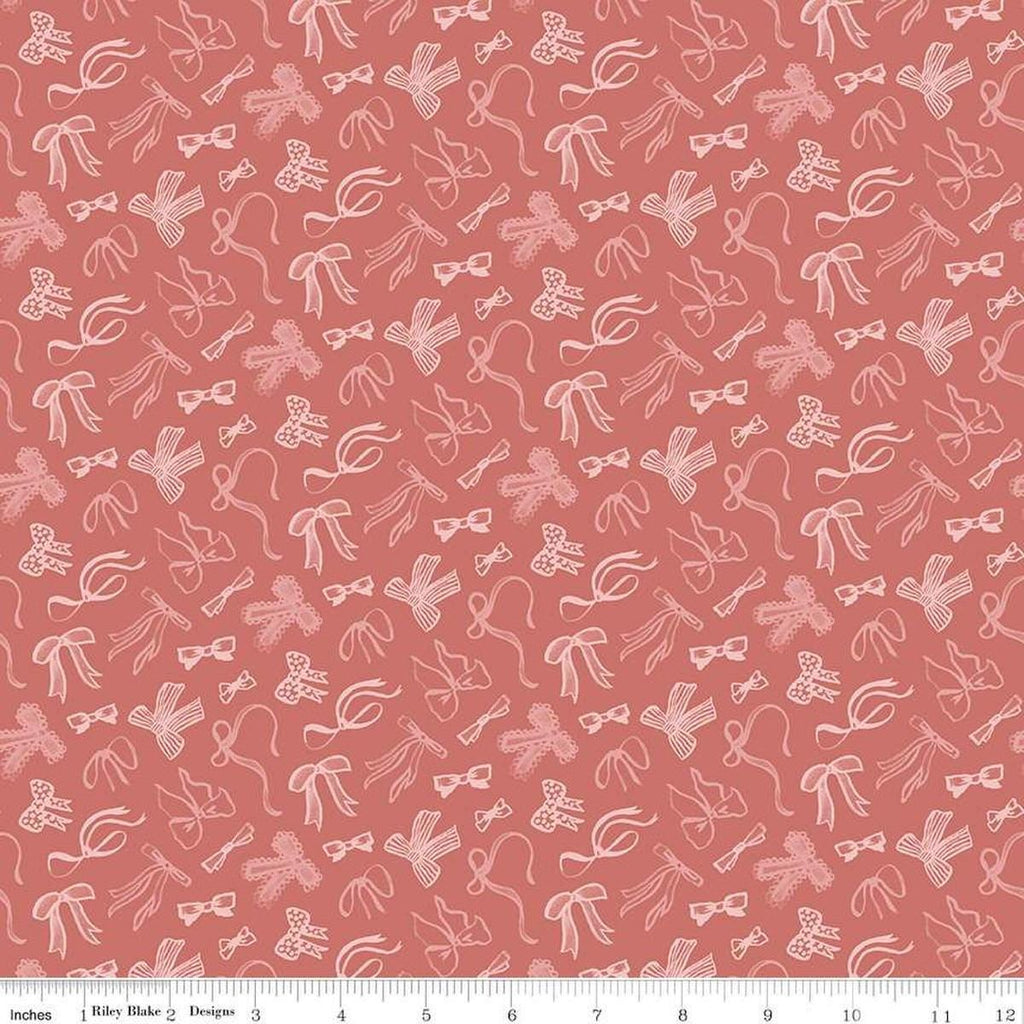 Image of Mary Catherine Bows Faded Red quilting cotton fabric by Amy Smart for Riley Blake Designs. Features bows on a red background. Cute Little Fabric Shop