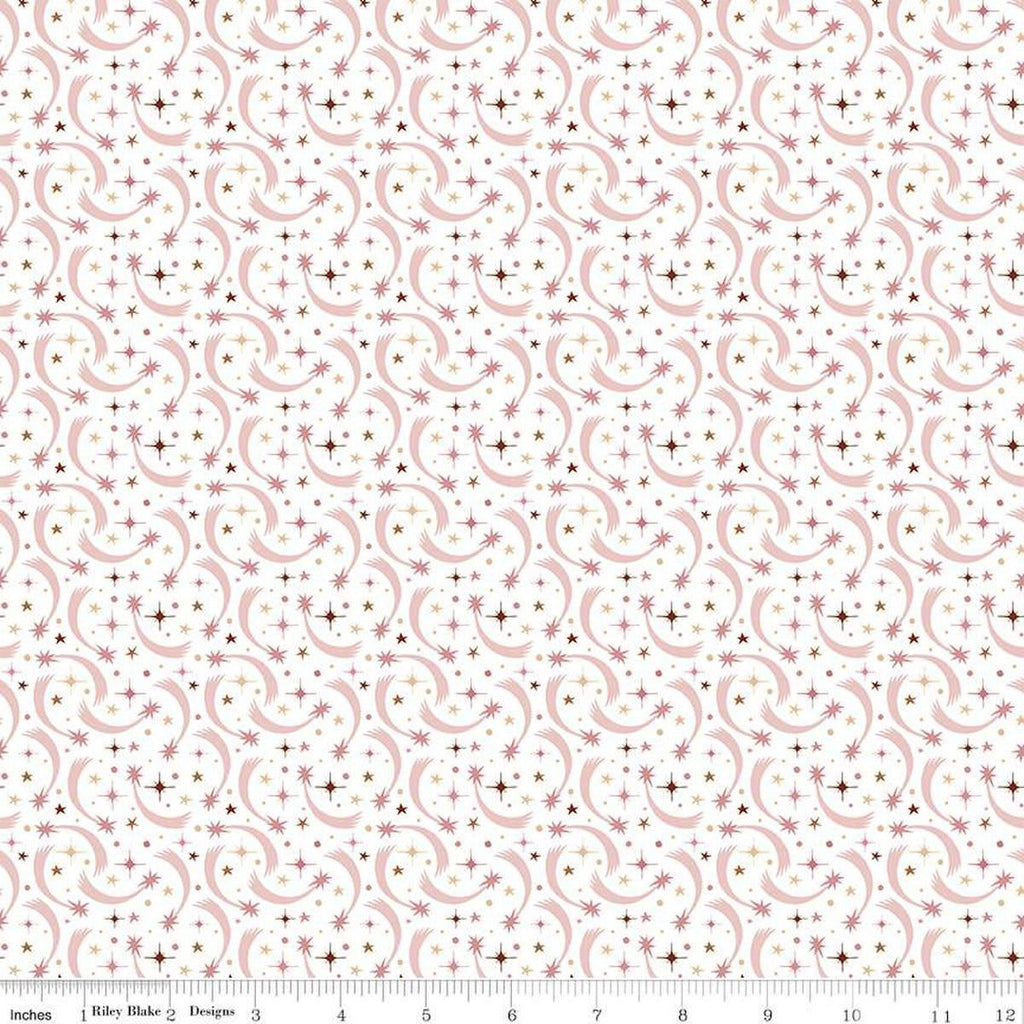Image of Baby Girl Shooting Stars White quilting cotton fabric by Lori Whitlock for Riley Blake Designs. Features stars on a white background. Cute Little Fabric Shop