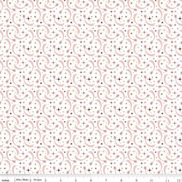 Image of Baby Girl Shooting Stars White quilting cotton fabric by Lori Whitlock for Riley Blake Designs. Features stars on a white background. Cute Little Fabric Shop
