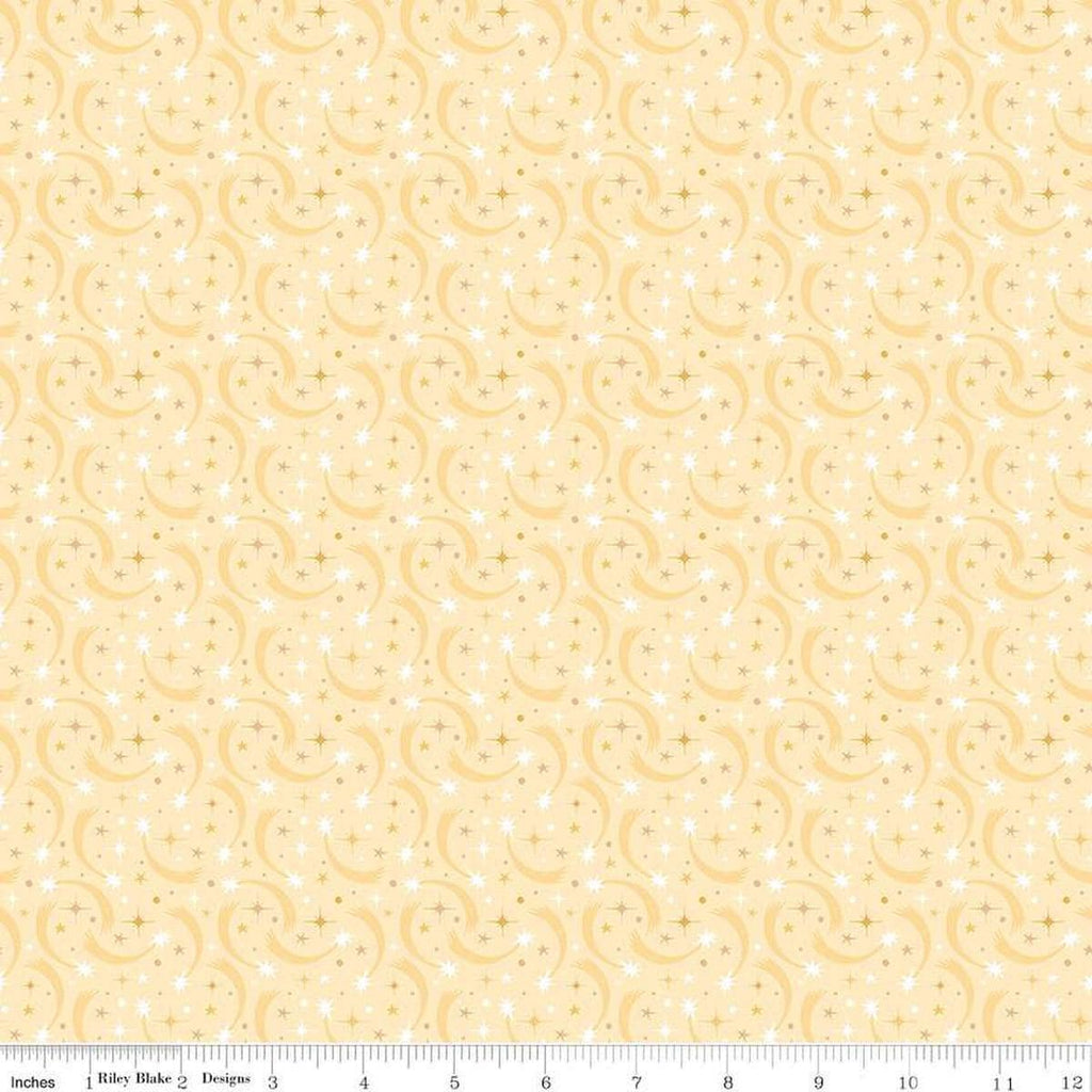 Image of Baby Girl Shooting Stars Yellow quilting cotton fabric by Lori Whitlock for Riley Blake Designs. Features stars on a yellow background. Cute Little Fabric Shop