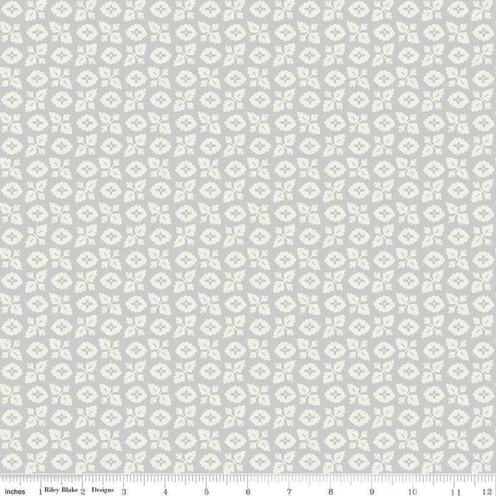 Image of Ivy Reese Garden Dusk quilting cotton fabric by Deena Rutter for Riley Blake Designs. Features leaves on a gray background. Cute Little Fabric Shop