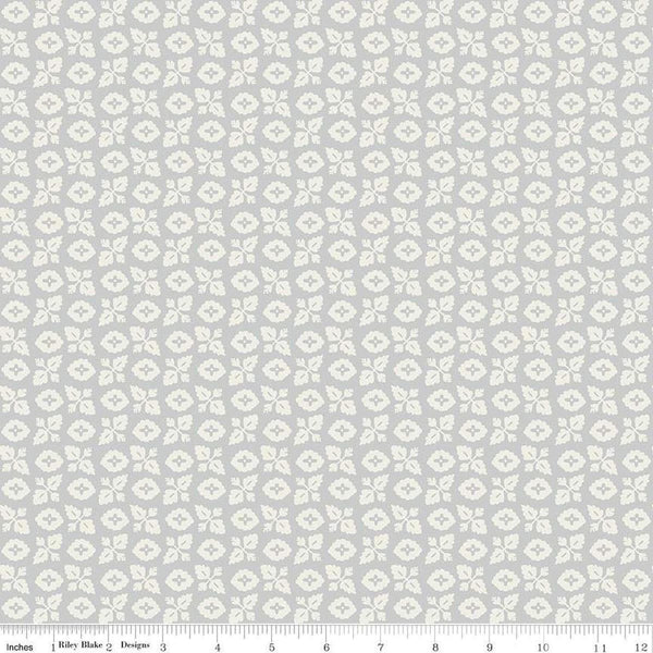 Image of Ivy Reese Garden Dusk quilting cotton fabric by Deena Rutter for Riley Blake Designs. Features leaves on a gray background. Cute Little Fabric Shop