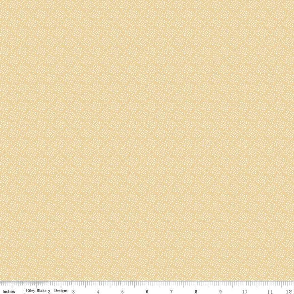 Image of Juju's Petals Dots Yellow quilting cotton fabric by Judi Madsen for Riley Blake Designs. Features dots on a yellow background. Cute Little Fabric Shop
