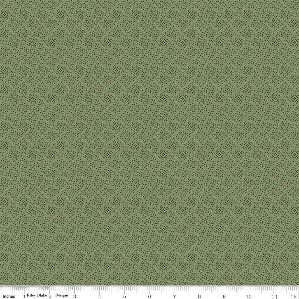 Image of Juju's Petals Dots Green quilting cotton fabric by Judi Madsen for Riley Blake Designs. Features dots on a green background. Cute Little Fabric Shop