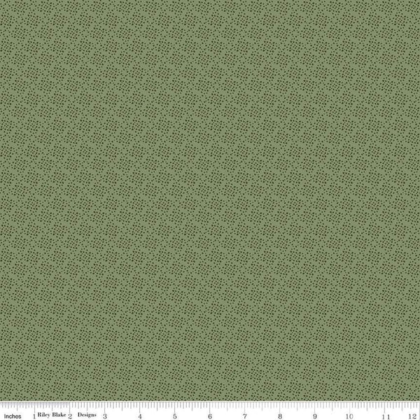 Image of Juju's Petals Dots Green quilting cotton fabric by Judi Madsen for Riley Blake Designs. Features dots on a green background. Cute Little Fabric Shop