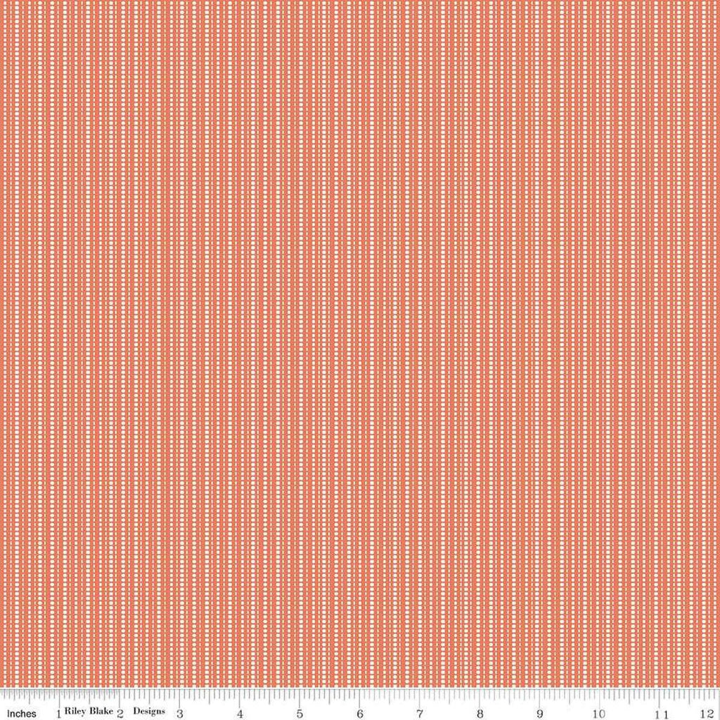 Image of Juju's Petals Stripes Orange quilting cotton fabric by Judi Madsen for Riley Blake Designs. Features stripes on an orange background. Cute Little Fabric Shop