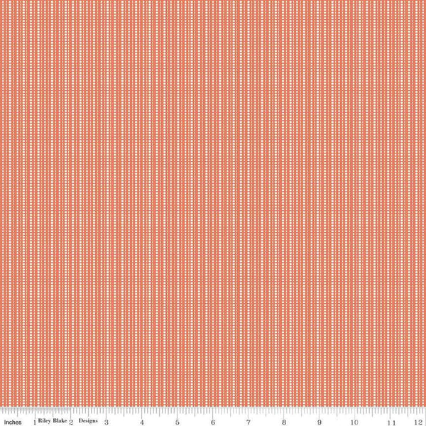 Image of Juju's Petals Stripes Orange quilting cotton fabric by Judi Madsen for Riley Blake Designs. Features stripes on an orange background. Cute Little Fabric Shop