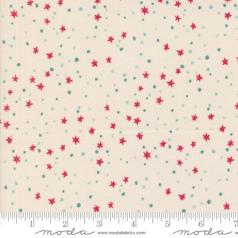 Image of the 321 Blast Off Stars Spacesuit quilting cotton fabric by Moda Fabrics. Features vintage stars on a white background. Cute Little Fabric Shop