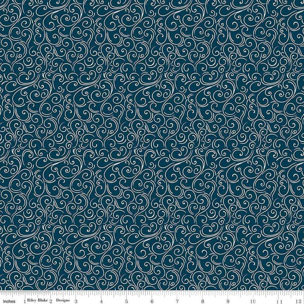 Image of Flannel Winter Magic Magic Swirls Navy flannel cotton fabric by Dani Mogstad for Riley Blake Designs. Features swirls on a blue background. Cute Little Fabric Shop