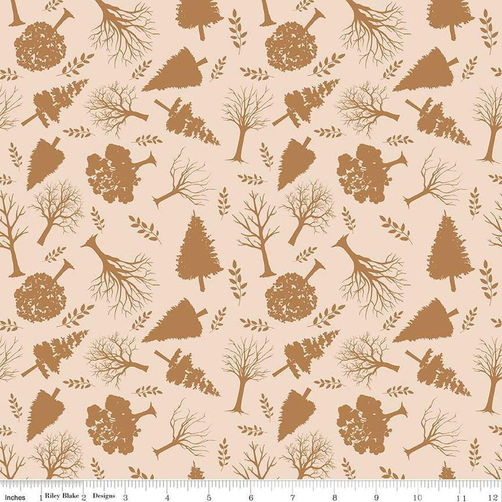 Image of Flannel Into the Woods Trees Cream flannel cotton fabric by Diane Labombarbe for Riley Blake Designs. Features plants on a cream background. Cute Little Fabric Shop