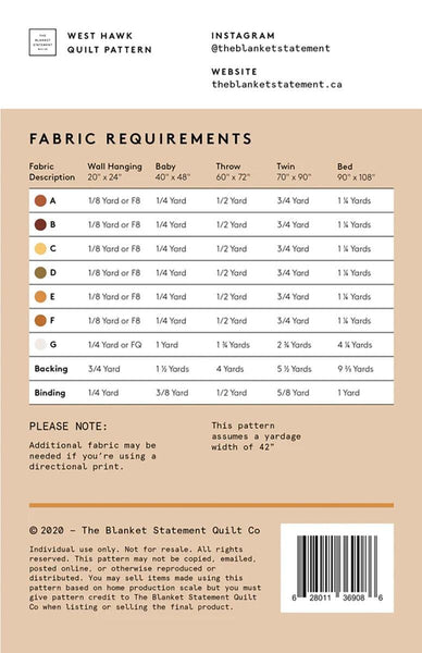 West Hawk Quilt PATTERN P251 by The Blanket Statement Quilt Co. - Riley Blake - INSTRUCTIONS Only - Multiple Sizes - Beginner Friendly