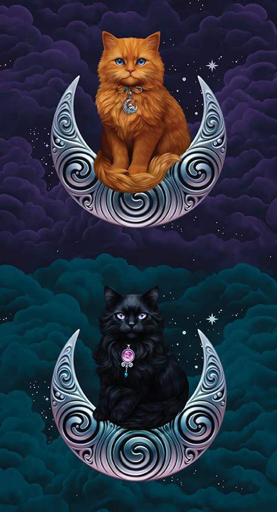 SALE Celtic Cats Panel PD16587 - Riley Blake Designs - DIGITALLY PRINTED - Night Moon Animals Cloudy - Quilting Cotton Fabric