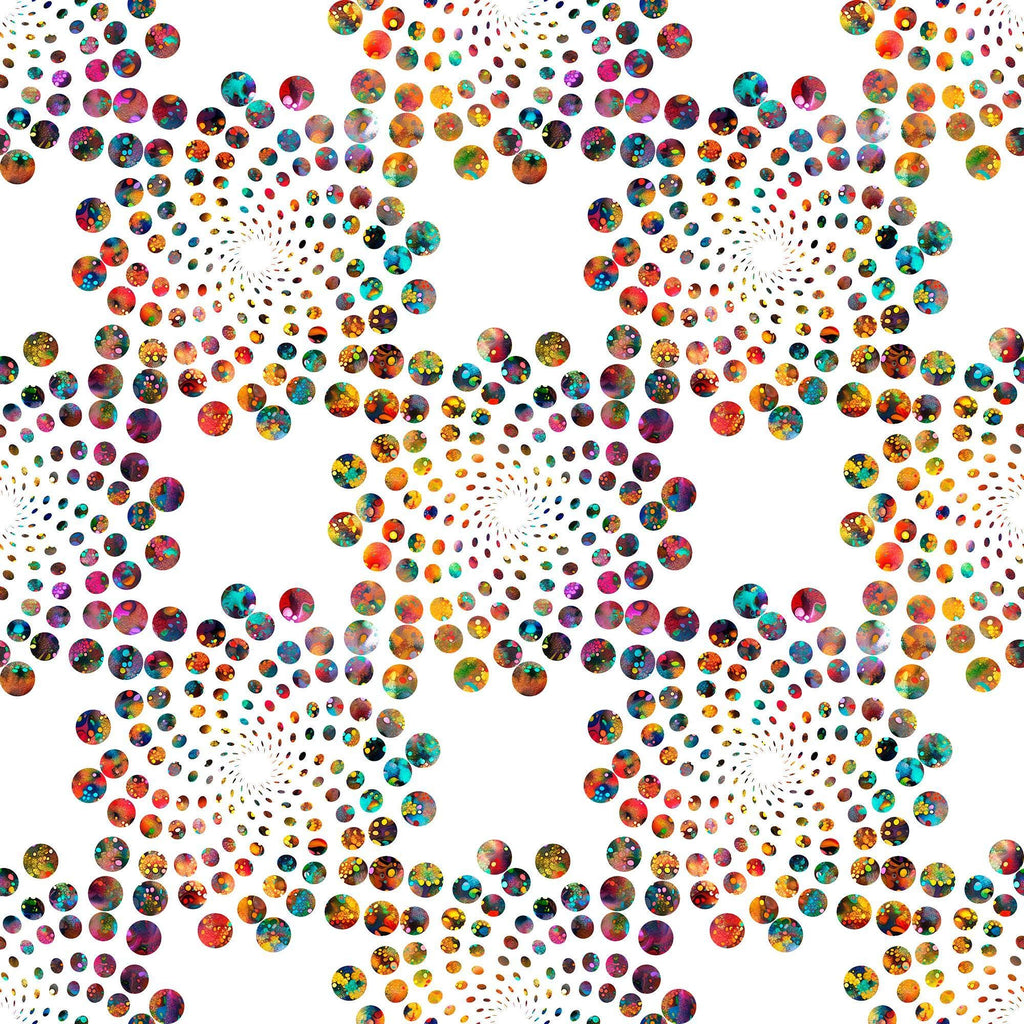 Image of Bedazzled Flares White quilting cotton fabric by Morris Creative Group for QT Fabrics. Features dots on a white background. Cute Little Fabric Shop