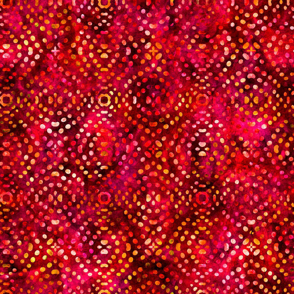 Image of Bedazzled Textural Dots Red quilting cotton fabric by Morris Creative Group for QT Fabrics. Features dots on a red background. Cute Little Fabric Shop