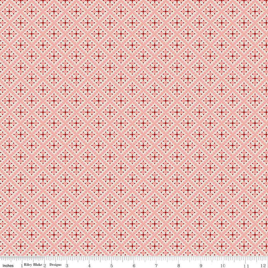 SALE Gentler Times Shenanigans C16487 Coral - Riley Blake Designs - Lori Holt - Tiled Geometric Abstract - Quilting Cotton Fabric