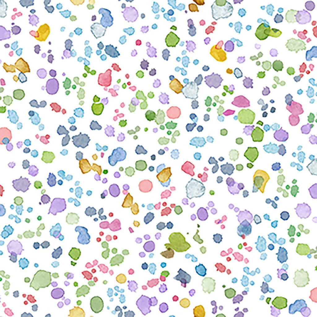 Image of Healing Garden Paint Splash Blender White quilting cotton fabric by Jane Maday for QT Fabrics. Features paint on a white background. Cute Little Fabric Shop