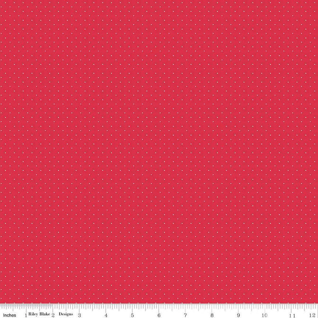 Image of the American Jane Pindots Cherry quilting cotton fabric by American Jane for Riley Blake Designs. Features tiny dots on a red background. Cute Little Fabric Shop