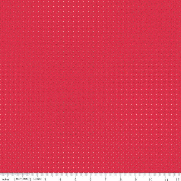 Image of the American Jane Pindots Cherry quilting cotton fabric by American Jane for Riley Blake Designs. Features tiny dots on a red background. Cute Little Fabric Shop