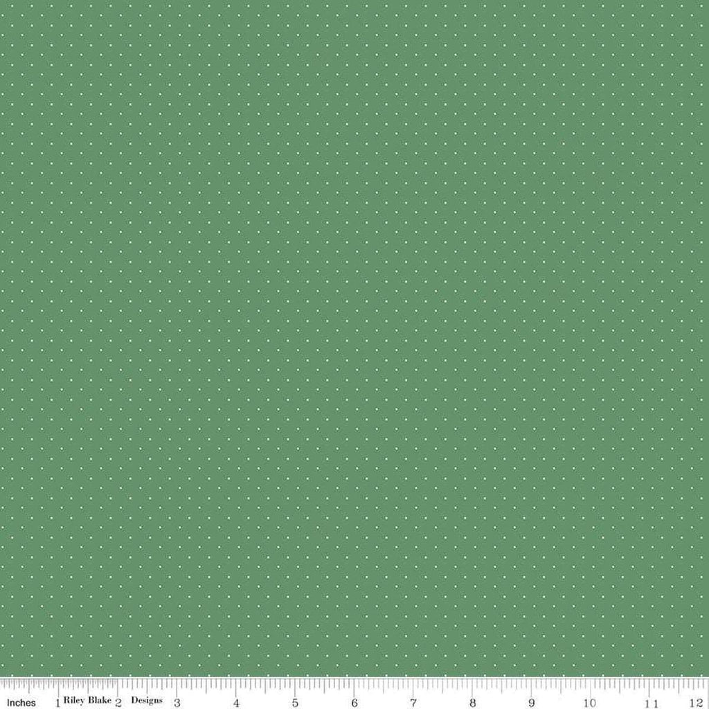 Image of the American Jane Pindots Grass quilting cotton fabric by American Jane for Riley Blake Designs. Features tiny dots on a green background. Cute Little Fabric Shop