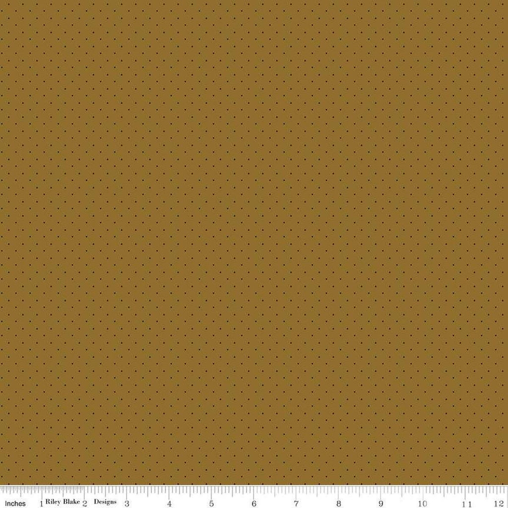 Image of the American Jane Pindots Brown quilting cotton fabric by American Jane for Riley Blake Designs. Features tiny dots on a brown background. Cute Little Fabric Shop