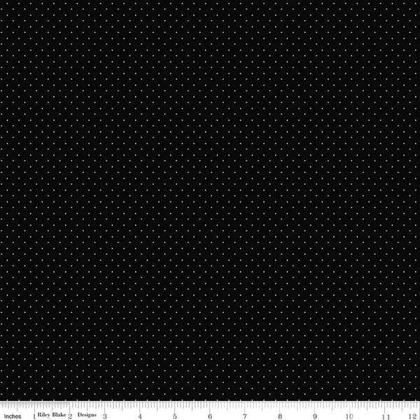 Image of the American Jane Pindots Black quilting cotton fabric by American Jane for Riley Blake Designs. Features tiny dots on a black background. Cute Little Fabric Shop